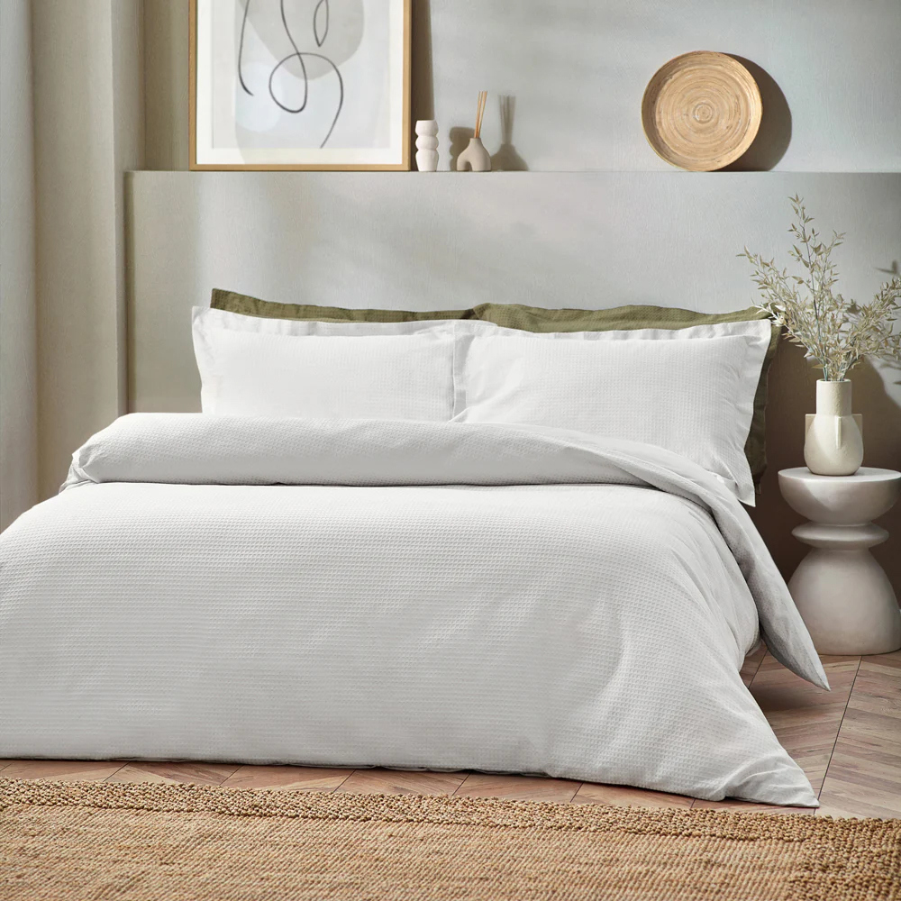 Yard Waffle White Textured Duvet Cover Set